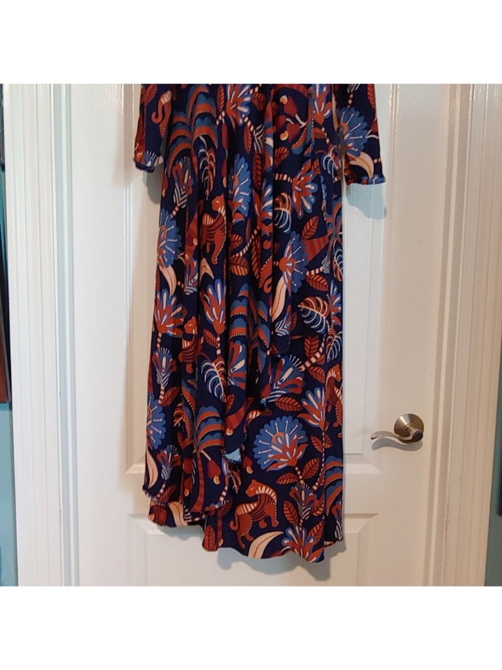 Farm Rio Faux Wrap Maxi Dress Tiger Jungle Floral Animal Print Boho L Art Fairy - Picture 5 of 15